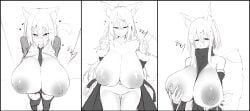 animal_ears big_breasts big_tails black_and_white blush breast_expansion breast_grab breasts female fluffy_ears fluffy_tail fox4_19 fox_ears fox_girl fox_humanoid fox_tail foxgirl heart heat huge_breasts in_heat kemonomimi kitsune kitsunemimi lactating lactation large_breasts looking_at_viewer monster_girl showing_breasts shy sketch steam tagme wardrobe_malfunction