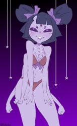 6_arms bikini breasts muffet multi_arm multi_eye multi_limb penturice purple_eyes purple_hair purple_skin spider_girl spider_humanoid tagme twintails undertale undertale_(series)