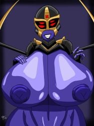 1girls big_hips big_nipples blackarachnia breasts breasts_out decepticon female female_only italianfoodman large_breasts massive_breasts red_eyes sharp_teeth solo transformers transformers_animated waving