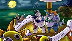 2girls bepo female male nami nami_(one_piece) nico_robin obese obese_female one_piece overweight overweight_female polar_bear post-timeskip post_transformation royaljellysandwich shark transformation vander_decken_ix weight_gain