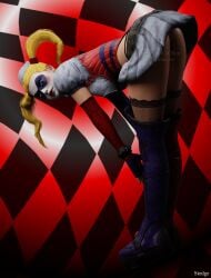 3d ass batman:_arkham_asylum batman_(series) bending_over bent_over clothed dc dc_comics harley_quinn harley_quinn_(arkham) harley_quinn_(arkham_asylum)