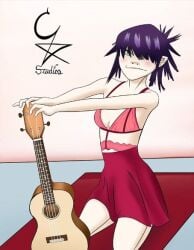 cockstar_studios gorillaz guitar lingerie noodle_(gorillaz) pink_lingerie sitting