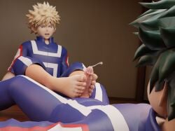 2boys 3d angry_expression barefoot boku_no_hero_academia cum cum_on_feet cum_on_toes feet foot_fetish foot_focus footjob gay izuku_midoriya katsuki_bakugou male_only mrgtsfloop my_hero_academia orgasm