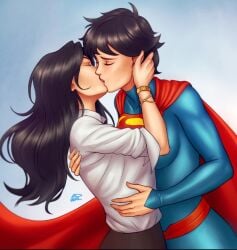 2dnsfw 2dswirl 2girls black_hair breasts clara_kent closed_eyes clothed couple cute dark_hair dc dc_comics earth_11 embrace female female_only genderswap genderswap_(mtf) holding human in_love kiss kissing kryptonian lesbian lesbian_kiss light-skinned_female light_skin lois_lane long_hair love lovers married_couple milf mother partners reporter romantic romantic_ambiance romantic_couple rule_63 short_hair superheroine superman_(series) superwoman wholesome wholesome_kiss wife_and_wife yuri