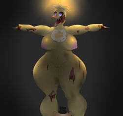 anthro ass avian big_breasts big_butt bird blood bodily_fluids bone breasts chicken duo female five_nights_at_freddy's five_nights_at_freddy's_2 galliform gallus_(genus) hi_res nipples nude phasianid photolol.03 purple_eyes scottgames solo teeth thick_thighs wide_hips withered_chica wounded