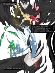 action_pose armor cane comic grimm_(rwby) knight monster muscular_male rwby scythe smiling_samurai sword text text_bubble