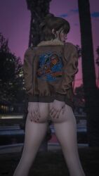 1girls 3d 3d_(artwork) ass breasts brown_eyes brown_hair cleavage exhibitionism feet female gillea_taylor glasses grand_theft_auto grand_theft_auto_online grand_theft_auto_v jacket jacket_only jacket_open legs lips lipstick naked naked_female nipples nopixel nude nude_female nullinvoid public public_nudity pussy spread_ass spreading thighs vagina