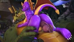 2022 3d 3d_(artwork) absurd_res activision anthro artist_name ass big_breasts big_butt big_penis breasts butt_grab claws curvy_figure darkflash23 detailed_background digital_media_(artwork) dragon duo feet female fingers genitals green_body green_scales grey_eyes gunnar_(spyro) hand_on_butt hi_res horn huge_cock knot larger_male long_tail lying male male/female mtf_crossgender multicolored_body multicolored_scales nude on_back penetration penis pink_eyes purple_body purple_scales rescued_dragons_(spyro) rule_63 scales scalie sex sharp_teeth size_difference smaller_female source_filmmaker spyro spyro_reignited_trilogy spyro_the_dragon teeth thick_thighs toes two_tone_body two_tone_scales vaginal_penetration vein veiny_penis video_games voluptuous watermark wide_hips wings yellow_body yellow_scales