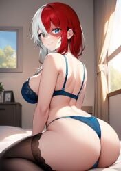 1girls ai_generated ass big_ass big_breasts boku_no_hero_academia female female_only female_todoroki genderswap_(mtf) heterochromia light-skinned_female light_skin lingerie lingerie_only multicolored_hair my_hero_academia rule_63 shouto_todoroki tagme todoroki_shouto two_tone_hair