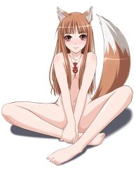 00s 1girls animal_ears barefoot blush breasts brown_hair chiro_(tachibana) cleavage feet female full_body hair_censor hair_over_breasts hands_on_feet holo long_hair looking_at_viewer navel nude nude_female red_eyes red_hair sitting sitting_indian_style small_breasts solo spice_and_wolf tail white_background wolf_ears wolf_tail