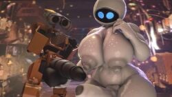 1boy 1futa 1robot_boy 1robot_girl 3d balls big_areolas big_breasts big_nipples big_penis blue_eyes completely_nude completely_nude_female erection eve_(wall-e) futa_robot futanari huge_cock large_breasts male naked naked_female nude nude_female penis rayhuma tagme wall-e wall-e_(character)