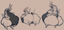 anthro ass belly big_ass bubble_butt butt huge_ass huge_belly monochrome obese overweight pokémon_(species) pokemon scolipede smokey_blokey tagme