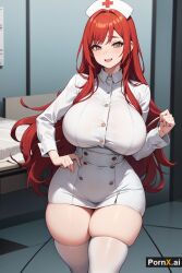 1girls ai_generated full_body high_heels hospital huge_ass huge_breasts large_breasts milf mini_skirt nurse original_character pornx.ai red_hair round_ass smile standing stockings straight_hair thick_thighs