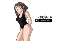 arms_behind_back euphoria-xox hands_behind_back looking_at_viewer my_hero_academia ochako_uraraka smile standing student white_background