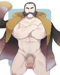 1boy arms_crossed balls bara flaccid game_freak gay kamado_(pokemon) male male_only moustache muscles muscular nintendo o-ro penis pokemon pokemon_legends:_arceus solo solo_male