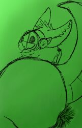 anthro anus ass big_butt fluffy green_anus green_background hi_res huge_butt machine male nauiho neck_tuft protogen raised_tail simple_background smile solo tuft visor