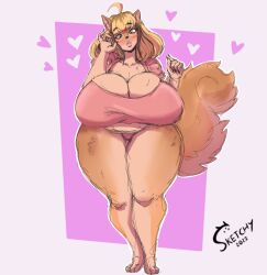 1girls anthro ass belly belly_overhang big_belly big_breasts big_butt bikini bikini_bottom biped blonde_hair blush breast_squish breasts brown_body brown_fur brown_skin brunkdutt canid canine canis chihuahua chubby_anthro chubby_female clothed clothing colored digital_drawing_(artwork) digital_media_(artwork) domestic_dog ella-mae_winthrope_(brunkdutt) female female_only fluffy fluffy_tail fur grey_eyes hair hi_res highlights_(coloring) huge_breasts huge_butt huge_thighs hybrid hyper hyper_thighs lips looking_at_viewer mammal markings mole_(marking) multicolored_body multicolored_fur multicolored_skin multicolored_tail pale_body pale_fur pale_skin partially_clothed pomeranian shaded simple_background sketch sketchydot skimpy slightly_chubby solo spitz squish standing swimwear thick_lips thick_thighs tight_clothing tiny_feet toy_dog white_body white_fur