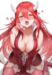 1girls all_fours bare_midriff bare_shoulders bare_thighs blush breasts center_opening cleavage collarbone commission cordelia_(fire_emblem) drooling elbow_gloves female female_only fire_emblem fire_emblem_awakening french_kiss garter_straps gloves hair_between_eyes hair_ornament heart-shaped_pupils heavy_breathing horny incoming_kiss iria_splash kissing kneeling large_breasts long_hair looking_at_viewer midriff naughty_face nintendo pov pov_kiss red_eyes red_hair saliva saliva_trail shadow shoulders solo sweat thighhighs thighs tongue tongue_out very_long_hair white_background