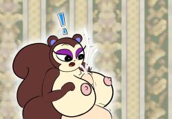 ! 2019 animal_crossing astrolonaut big_breasts breasts cum cum_splatter eyelashes eyelids female furry human male nintendo nipples paizuri pecan_(animal_crossing) squirrel titjob wide_hips