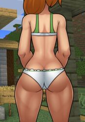 1girls alex_(minecraft) ass back_view bare_arms bare_shoulders big_ass bra dat_ass female minecraft panties pussy shadik solo underwear