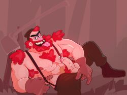 1boy boner disney erect_penis erection gravity_falls hairy hard_on male male_only manly_dan muscles muscular muscular_male penis_out pierced_genitals pierced_penis pinkmustacheguy pointing_at_penis red_hair smooth_skin spread_legs teasing tongue_out