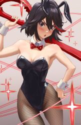 1girls ass_visible_through_thighs athenawyrm blush bowtie bunny_ears bunnysuit cleavage female female_only fishnet_legwear fishnets kill_la_kill light-skinned_female looking_at_viewer matoi_ryuuko medium_breasts tomboy wide_hips