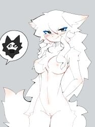 angelkin anthro blue_eyes changed_(video_game) female fur hair horny humanoid lin_(changed) long_hair male male/female puro_(changed) rule_63 shocked_expression spunik21 tiddy_kitty_(changed) white_body white_fur white_latex