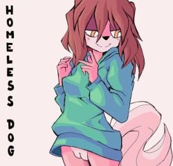 animated anthro bottomless breasts canid canine canis clothed clothing dancing domestic_dog female fur furry furry_only genitals homeless_dog hoodie hoodie_only mammal partially_clothed ponporio_(artist) pussy raised_tail short_playtime solo tail topwear topwear_only