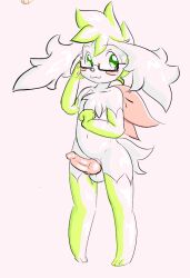 :3 anthro blush chessy_(shaymin) eyewear g-raven genitals glasses knot legendary_pokemon male nintendo penis pokémon_(species) pokemon pokemon_(species) presenting presenting_penis shaymin sky_forme_shaymin solo video_games