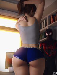 1boy 1boy1girl 1girls 3d absurd_res ass ass_focus before_sex bimbo booty_shorts brown_hair cheating fat_ass female hi_res huge_ass human human_only imminent_sex insomniac_games interracial large_ass light-skinned_female light_skin lovers male marvel mary_jane_watson mary_jane_watson_(insomniac) massive_ass miles_morales netorare ntr pawg rude_frog short_shorts shorts spider-man_(ps4) spider-man_(series) straight thighs unseen_male_face wide_hips