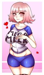 breasts clover_jello danganronpa danganronpa_2:_goodbye_despair large_breasts mega_milk nanami_chiaki shorts smooth_skin tight_clothing