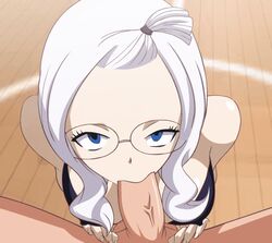 animated blue_eyes fairy_tail fellatio female glasses large_breasts long_hair looking_at_viewer male_pov mirajane_strauss oral pov sex tagme white_hair