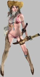 1girls 3d aya_(oneechanbara) bikini cowboy_hat cowgirl female female_only hat highres oneechanbara polygon solo swimsuit sword thigh_strap weapon western