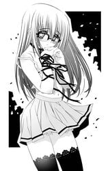 higuchi_isami miniskirt monochrome original school_uniform skirt thighhighs zettai_ryouiki