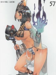 black_hair blue_panties breasts f.s. menace panties queen's_blade queen's_blade setra short_hair striped striped_panties underboob underwear