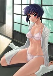 ai_yori_aoshi bottomless bra color dress_shirt footwear lingerie open_clothes open_shirt panties sakuraba_aoi shirt socks solo underwear white_bra white_legwear white_panties yasuomi