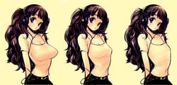 breasts cleavage comparison flat_chest goshiki_suzu headphones highres huge_breasts large_breasts long_hair original otogiri_mokutan sketch variations