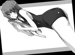 blush kimi_kiss monochrome one-piece_swimsuit school_swimsuit shijou_mitsuki solo swimsuit