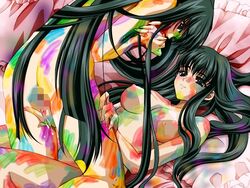 2girls 90s ass bent_over black_eyes black_hair bodypaint breasts carnelian censored colorful female finger_sucking fingering game_cg happy_sex incest kneeling long_hair lying messy mieno_yuki mieno_yumi multiple_girls nipples no_source nude on_back pil_(company) pussy_juice siblings sister sisters smile source_request twincest twins very_long_hair wam_xxxnovel-wetandmessy.com yuri