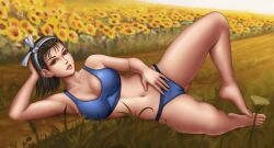 alluring bandai_namco black_hair blue_bra blue_panties blue_underwear bra clothed deviantart flowerxl human human_only jun_kazama kazama_jun mature mature_female mature_woman milf namco namco_bandai panties sleepwear solo solo_female solo_focus suggestive suggestive_gesture suggestive_look suggestive_pose suggestive_posing sunflower sunflowers tekken tekken_2 tekken_5_dark_resurrection tekken_tag_tournament tekken_tag_tournament_2 twitter underwear