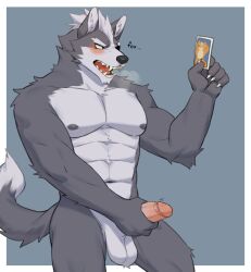 2022 abs absurd_res anthro balls biped blush canid canine canis claws digital_media_(artwork) dipstick_tail erection eye_patch eyewear fangs finger_claws fur gakujo genitals grey_background grey_body grey_fur hair hi_res humanoid_genitalia humanoid_penis male male_only mammal markings masturbation navel nintendo nipples pecs penile penile_masturbation penis simple_background solo star_fox tail_markings video_games white_body white_fur white_hair wolf wolf_o'donnell