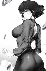 1girls ass ass_in_dress back back_view battle big_ass big_breasts big_butt black_hair blush breasts clothed clothing curvy curvy_figure cute dress female female_focus female_only fight fubuki_(one-punch_man) greyscale looking_away medium_breasts odyssey_21 one-punch_man open_mouth seductive seductive_eyes seductive_look seductive_mouth short_hair side_view sideboob slim slim_waist solo solo_female solo_focus sweat thick thick_ass tight_clothes tight_clothing tight_fit toned toned_body toned_female waist wide_hips