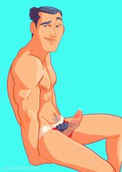 1boy boner circumcised disney erect_penis erection hard_on li_shang male male_only mulan muscles muscular muscular_male pinkmustacheguy precum precum_drip pubes tanlines veiny_penis