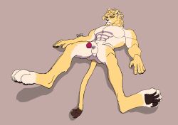 anthro biped boni_(artist) dio_brando felid gay genitals half-erect hi_res jojo's_bizarre_adventure lion male mammal nude pantherine penis solo