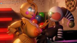 3d anthro duo female female/female five_nights_at_freddy's five_nights_at_freddy's_2 hi_res humanoid marionette_(fnaf) nipple_piercing puppet_(fnaf) rule_63 scottgames security_puppet_(fnaf) silver2299 toy_chica_(fnaf) toy_chica_(love_taste) video_games