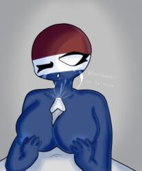 1boy 1girls anon anthro big_breasts big_nipples blush bodily_fluids boobjob breasts countryhumans countryhumans_girl cum cum_on_body cum_on_breasts cum_on_face ejaculation fenixxoki huge_cock liquid netherlands netherlands_(countryhumans) sweat white_eyes