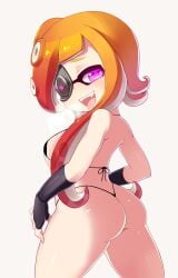 1girls animal_humanoid anthro ass breasts cephalopod cephalopod_humanoid cleavage female highres humanoid inkling inkling_girl inktoling long_hair looking_back mask mask_(marking) naughty_face nintendo octarian octoling octoling_girl octopus open_mouth orange_hair pointy_ears pseudo_hair purple_eyes simple_background smile solo splatoon splatoon_(series) squid swimsuit tentacle tentacle_hair