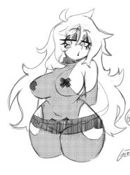 bedroom_eyes big_ass big_breasts big_butt big_hips bodysuit eyelashes fishnet fishnet_legwear gerph long_hair monochrome navel shorts sketch slave slave_collar taped_nipples toon_michaela toxicsoul77 whore_eyes