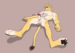 anal anal_sex anthro biped bodily_fluids boni_(artist) cum cum_inside dio_brando erection felid genital_fluids genitals hi_res humanoid_genitalia humanoid_penis implied_human_on_furry jojo's_bizarre_adventure larger_anthro larger_penetrated lion male male/male mammal muscular muscular_anthro muscular_male pantherine penetration penis sex size_difference solo