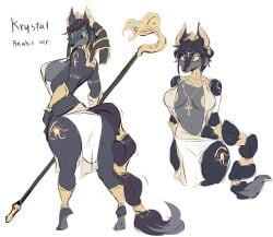 alternate_species anthro anubian_jackal anubis ass big_ass big_breasts breasts canine cleavage clothing dullvivid female fur huge_ass huge_breasts krystal species_swap star_fox tagme tail text white_background